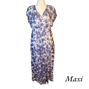 Torrid Blue White Boho Tiered Floral Maxi Dress 1X Cap Sleeves Fully Lined 118